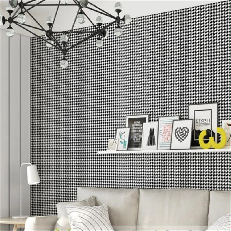 beibehang new Houndstooth black and white plaid wallpaper modern minimalist plain Nordic style ins bedroom living room wallpaper