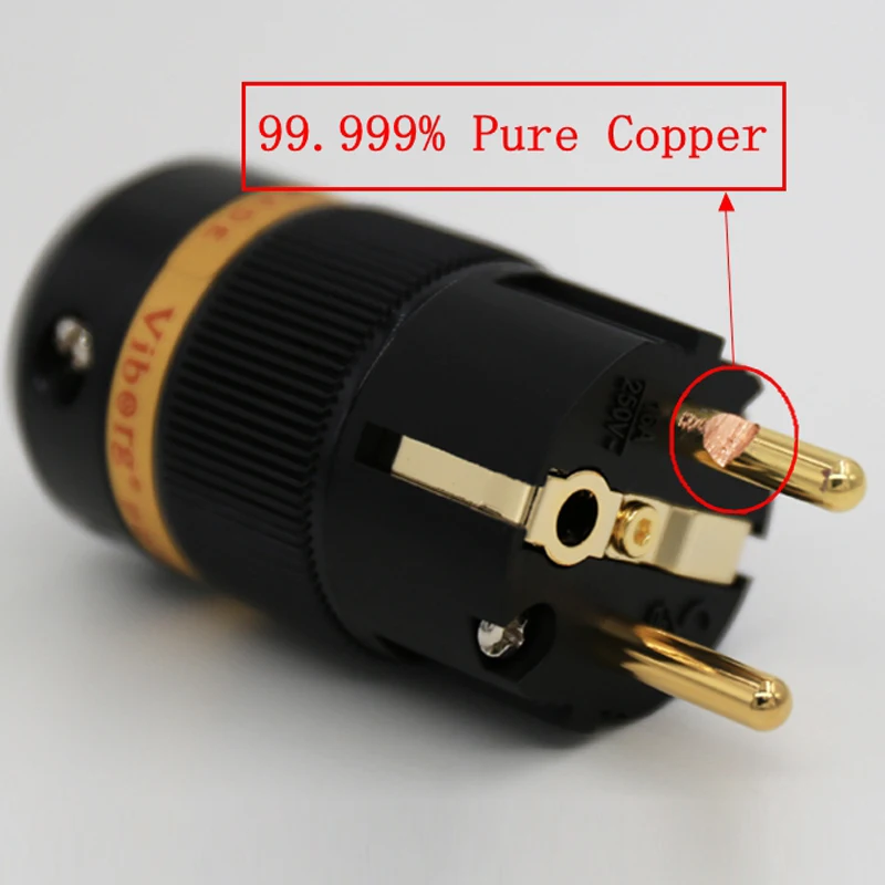 

Viborg VE501G Pure Copper 24k Gold plated Schuko Power connector HIFI Pure Copper Eu Power connector without nickel plated