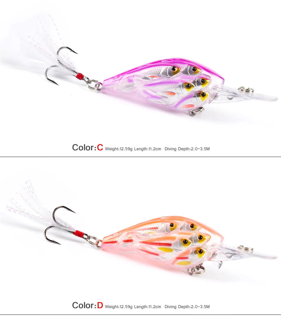 HiUmi 8pcs Crankbait Bass Baits 9cm 12.59g Crank Fishing Lures 8 Color 4# Hook Fishing Tackle DXC003