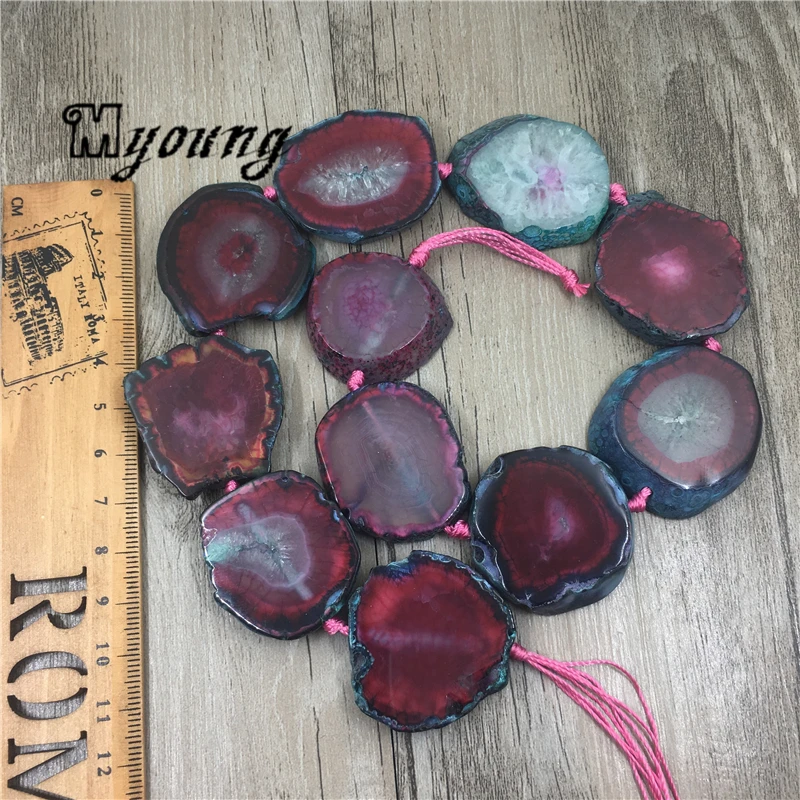 Freeform Wine Red Agates Slice Beads with Blue Edges,Agat Druzy Slab Pendant Beads For Jewelry Making  MY1703