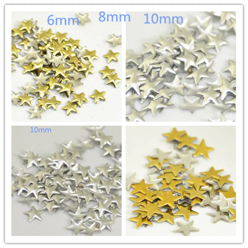 500pcs 6mm 8mm 10mm Star Shape Gold Hot fix FlatBack Rhinestuds Iron Glue on Studs And Spikes For Clothing DIY Accessories