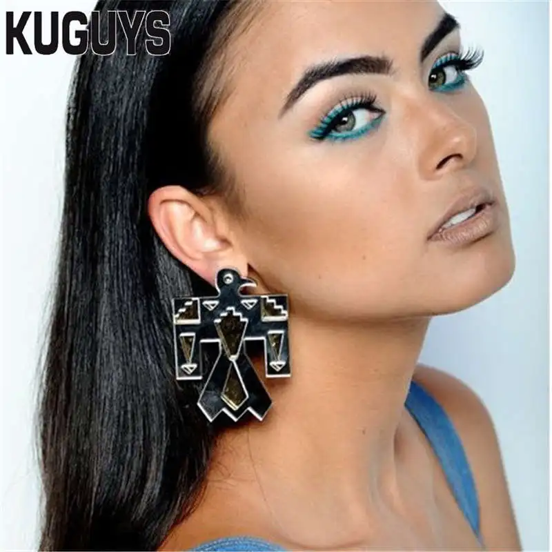 KUGUYS Fashion Acrylic Jewelry Mirror Large Bird Stud Earrings for Women HipHop Rock Earring