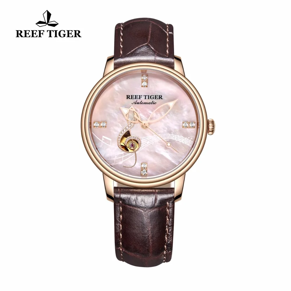 

Reef Tiger/RT Luxury Fashion Watches for Women Automatic Rose Gold Pink Shell Dial Analog Clock RGA1582