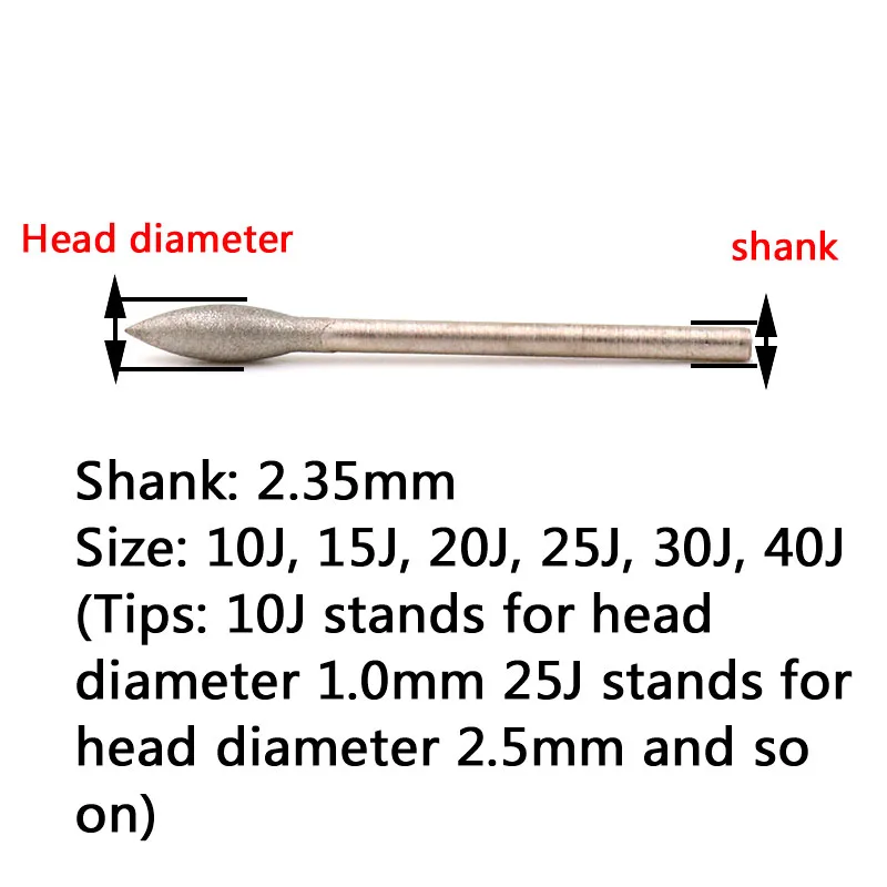 Diamond Grinding Head Polishing Needle Bits Burrs Metal Stone Jade Engraving Carving Tools For Dremel 2.35mm Shank J Needle