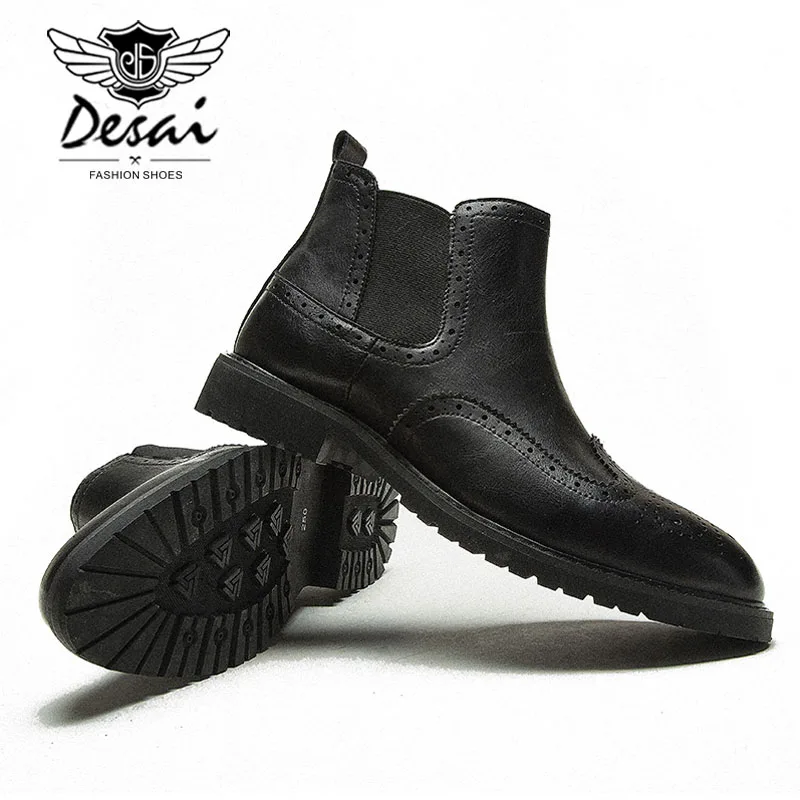 2023 Pointed Boots Shoes Men Classic Fashion Carved Design Chelsea Boots England Trend Career Work Ankle Boots Botas Size 38-44