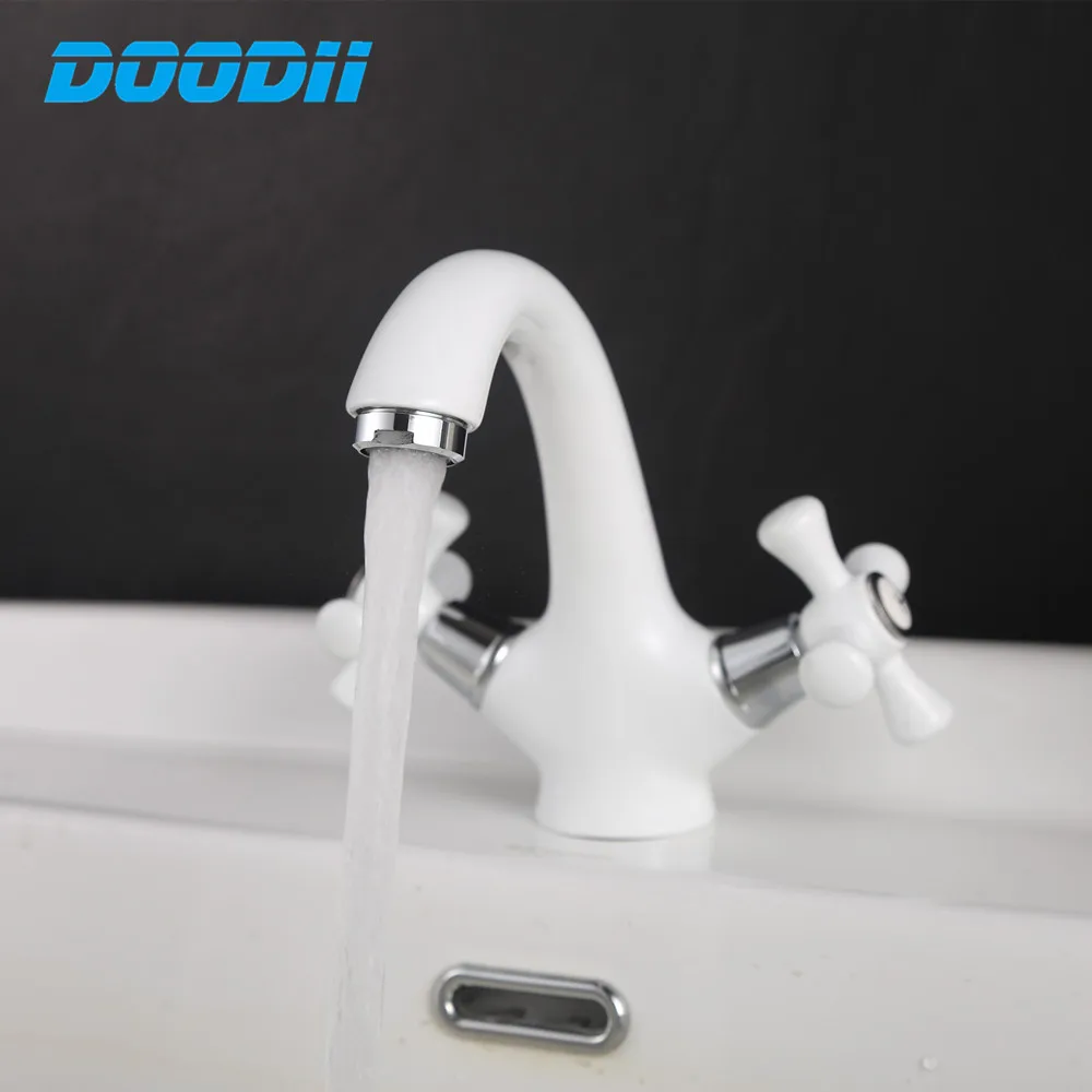 Classic White Ceramic Bathroom Basin Faucet Mixer Toilet Faucet Double Handle Bath Tap hot and cold Water Mixer Control DOODII