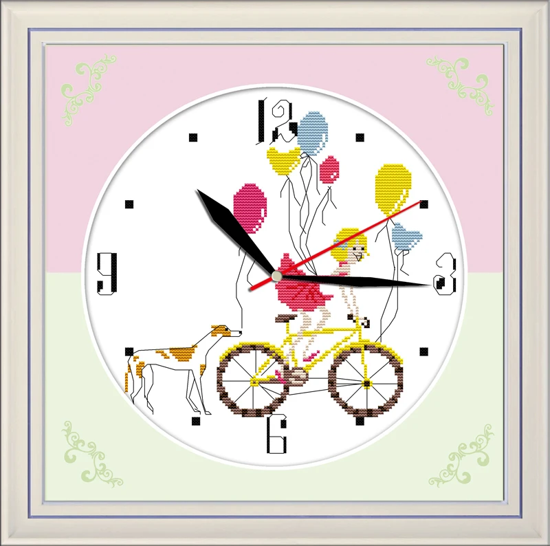 Happy girl cross stitch kit 14ct 11ct count print canvas wall clock stitching embroidery DIY handmade needlework