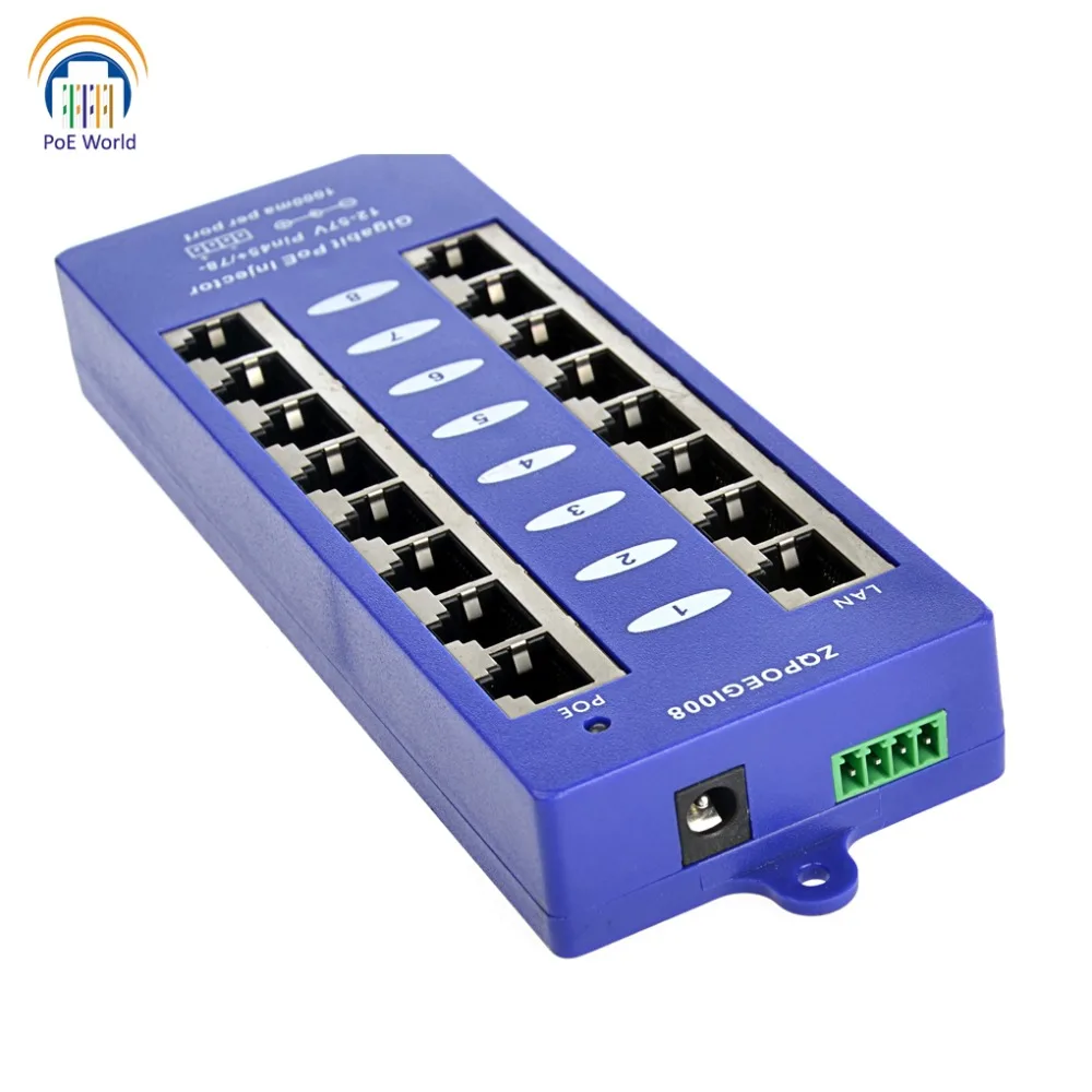 802.3af Mid-span PoE injector Mode B(4/5+,7/8-) Passive Gigabit 8 Port PoE Injector For Mikrotik UBNT CCTV Network