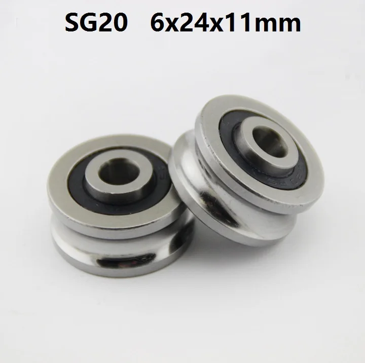 20/50pcs/lot SG20 6x24x11 mm U groove roller bearing roller wheel pulley ball bearing guide track 6*24*11mm