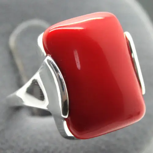 Free shipping RARE 925 STERLING SILVER HUGE RED CARVED LACQUER RING JEWELLERY SIZE 7/8/9/10