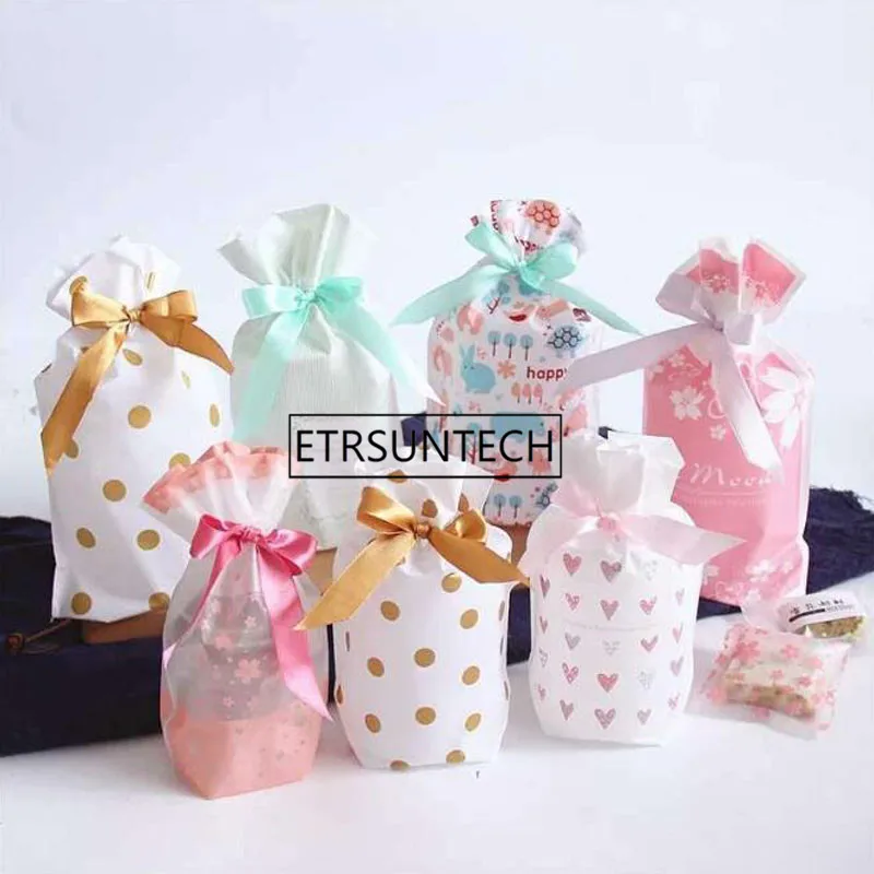 Ribbon Drawstring Gift Bags Cartoon Flower Dot Nougat Biscuit Favor Gift Pouch Bag Wholesale