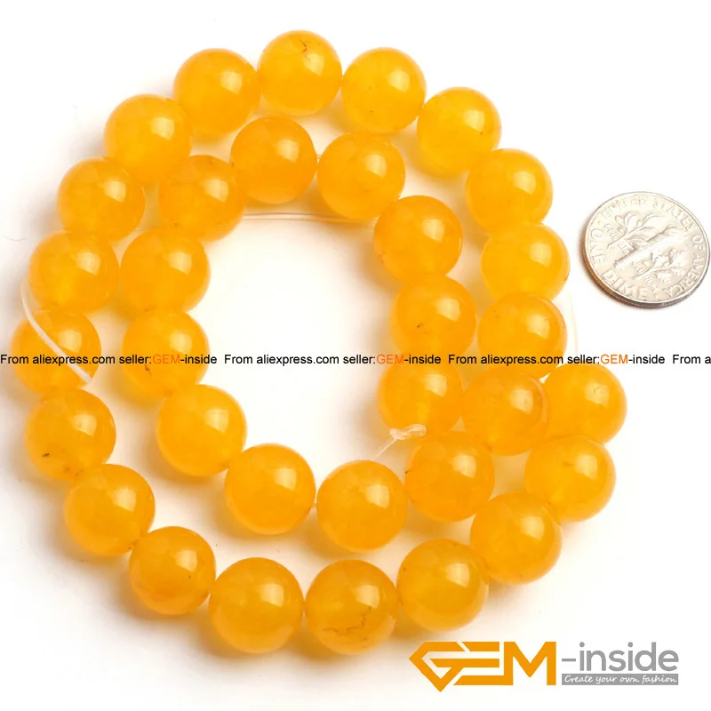 Round Yellow Jades Beads Fashion Jewelry Bead DIY Bead For Women Bracelet  & Necklace Making Strand 15\