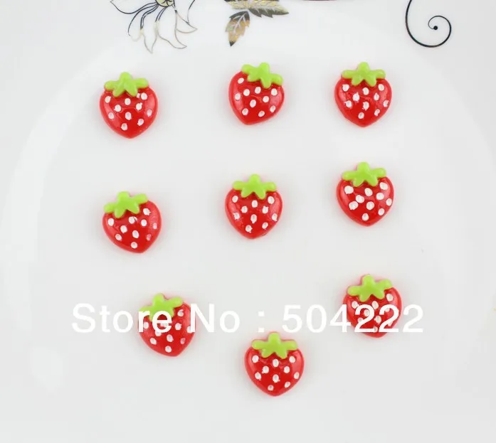 200pcs lovely red strawberry resin Cabochons (16mm) Cell phone decor, hair accessory supply, DIY polka dots kitsch