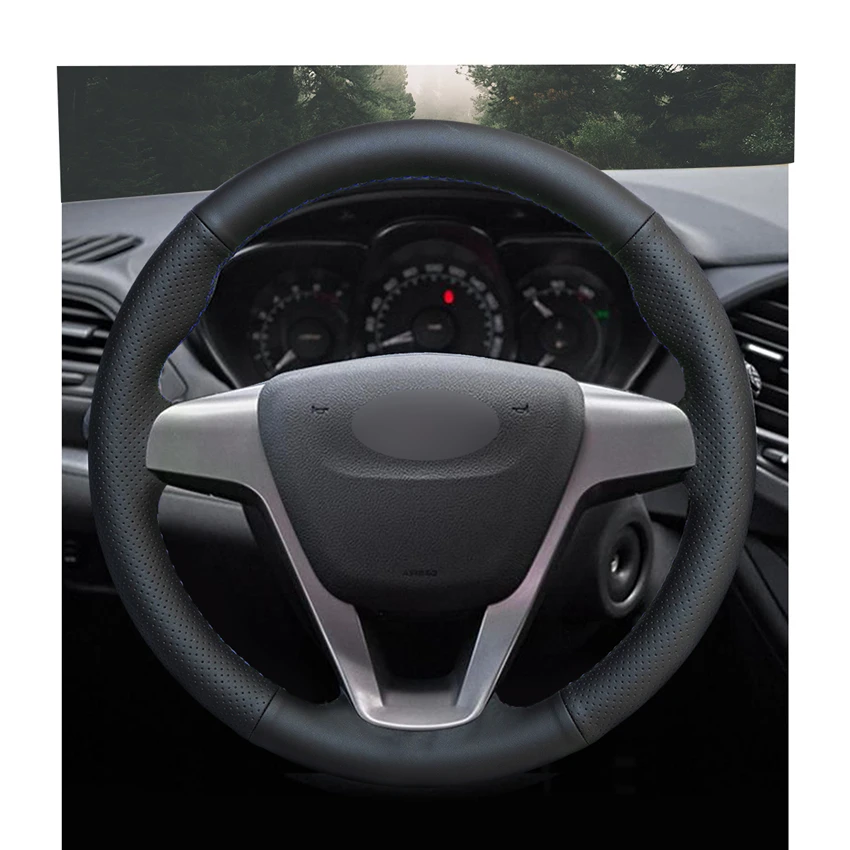 Hand-stitched Black PU Leather Car Steering Wheel Cover for Lada Vesta 2015 2016 2017 2018 2019 2020 Xray