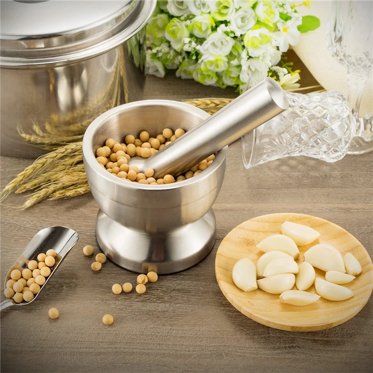 LMETJMA Edelstahl Gewürzmühle Mit Mörtel und Stößel Kräuter Gewürzmühle Schüssel Gewürz Mühle Pille Brecher KC0245 – Detail 6