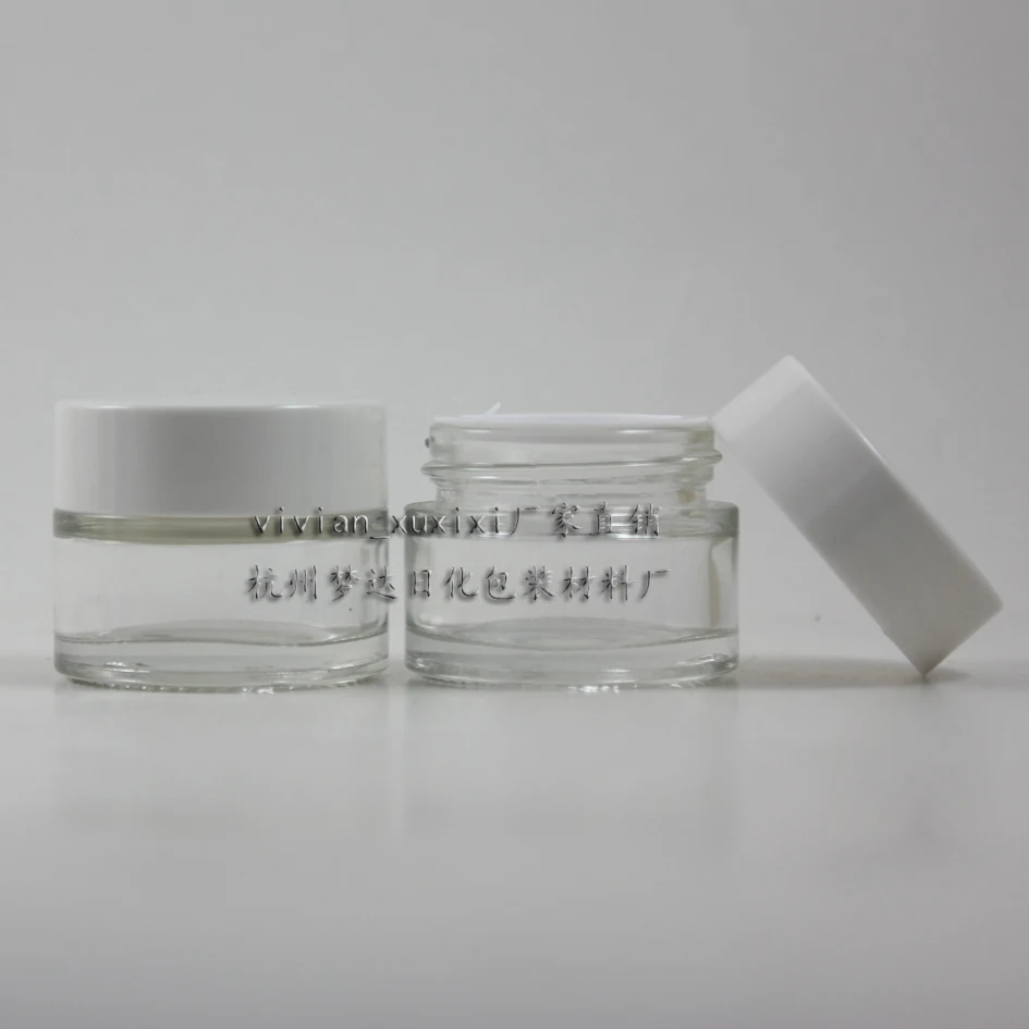 

15g clear glass cream jar with white lid, 15 grams cosmetic jar,packing for sample/eye cream,15g mini glass bottle