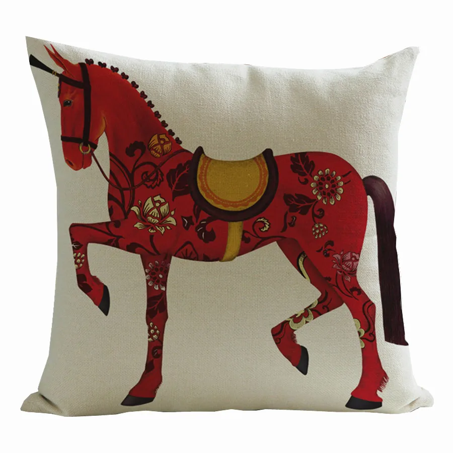 

British Style Crown Royal Horse Horses Cushion Cover Cotton Linen Home Decoration Car Sofa Chair Throw Pillows Cover almofadas