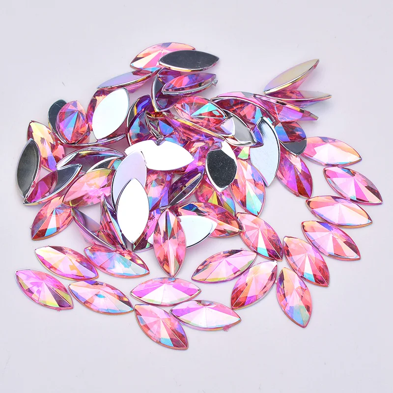 JUNAO 5*10mm 7*15mm Mix Color AB Crystal Rhinestone Applique Flat Back Decoration Crystal Strass Non Sewing Stone for DIY Crafts