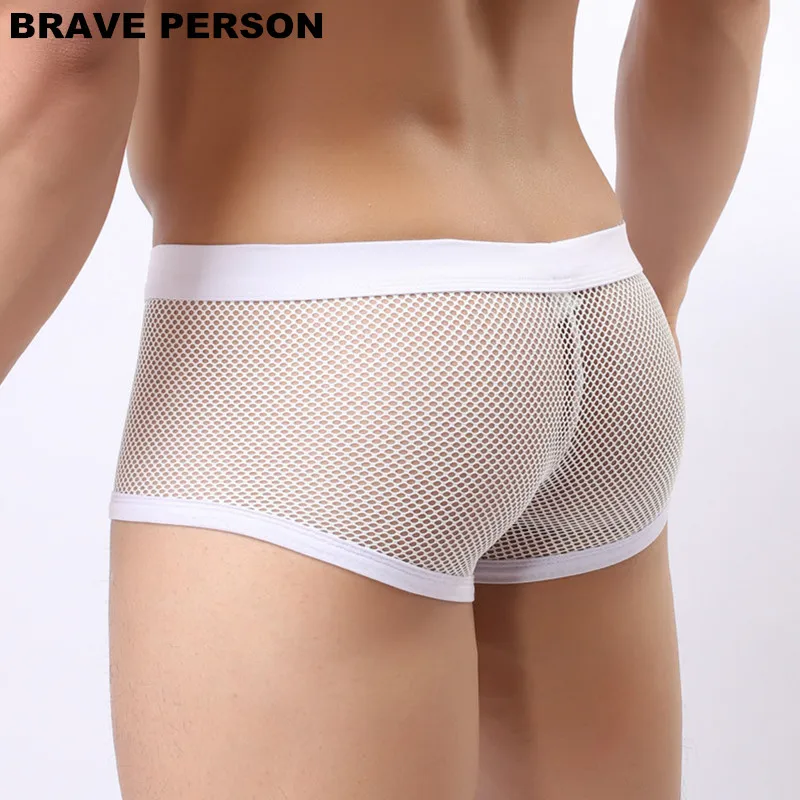 BRAVE PERSON Underwear Men\'s Boxers Breathable Mesh Hollow Boxer Shorts Sexy Underwear Panties Transparent Men Boxers B1150