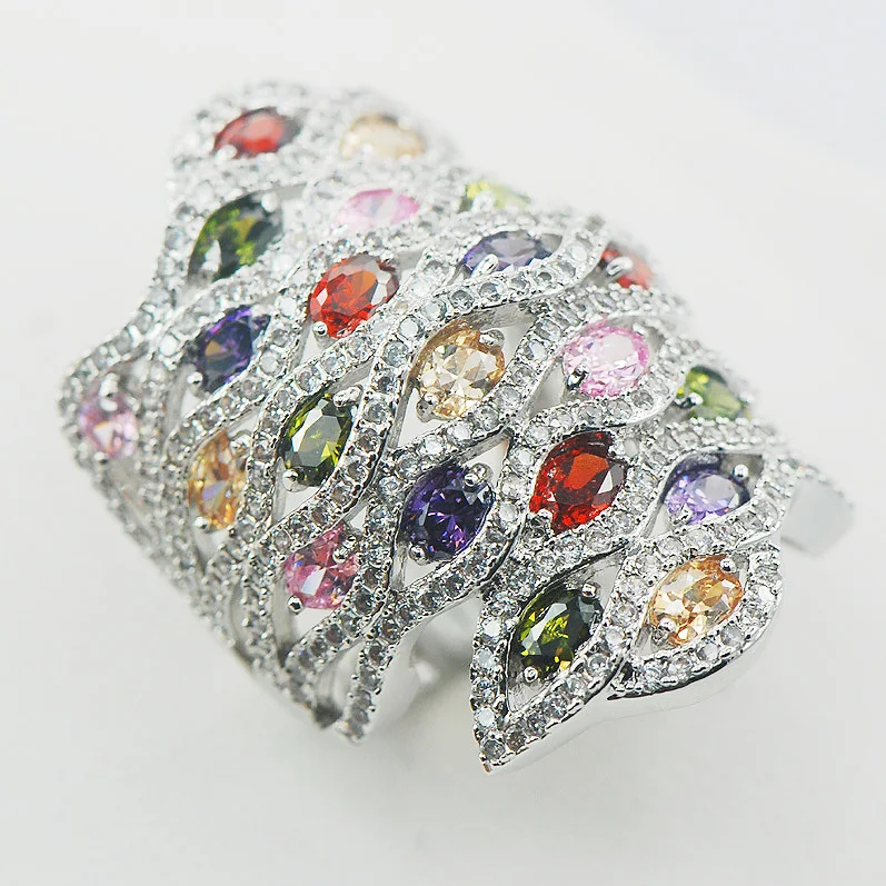 

Garnet Simulated Emerald Morganite Pink Crystal Zircon 925 Sterling Silver Ring Size 6 7 8 9 10 11 A03