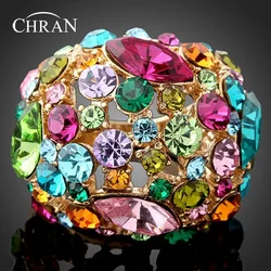 Chran Brand Ladies Accessories Faux Pearl Flower Rings Jewelry Fashion Gold Color Sparkling Crystal Finger Rings for Women