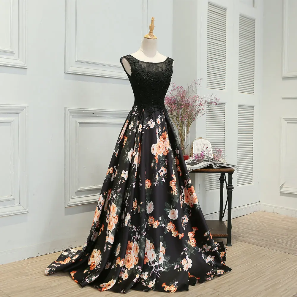 JaneVini Black Floral Girls Bridemaids Dress Long Sweep Train Flowers Pattern Beaded Lace Prom Dresses Wedding Party Gowns 2019