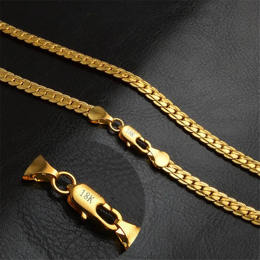 Gold Chain Rough Necklace Hot Long Necklace Fashion Jewelry 18K  5MM 50CM 20inch Men Chain Necklace Wholesale