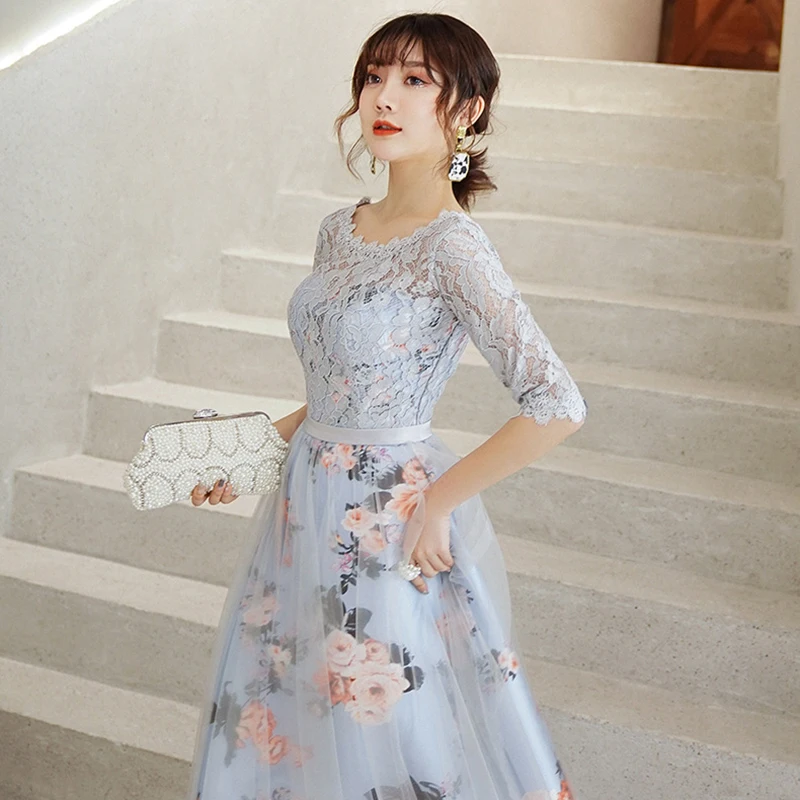 DongCMY New Flower Elegant Bridesmaid Dresses Short Lace Women Party Robe Soiree Half Sleeves Bride Dress