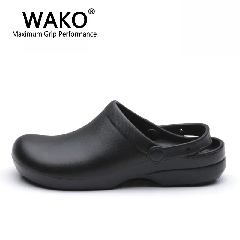 WAKO 9011 Men Chef Shoes Super Anti-slip Kitchen Work Shoes Cook Sandals Clogs with Straps Slip on Breathable Black Size 36-44