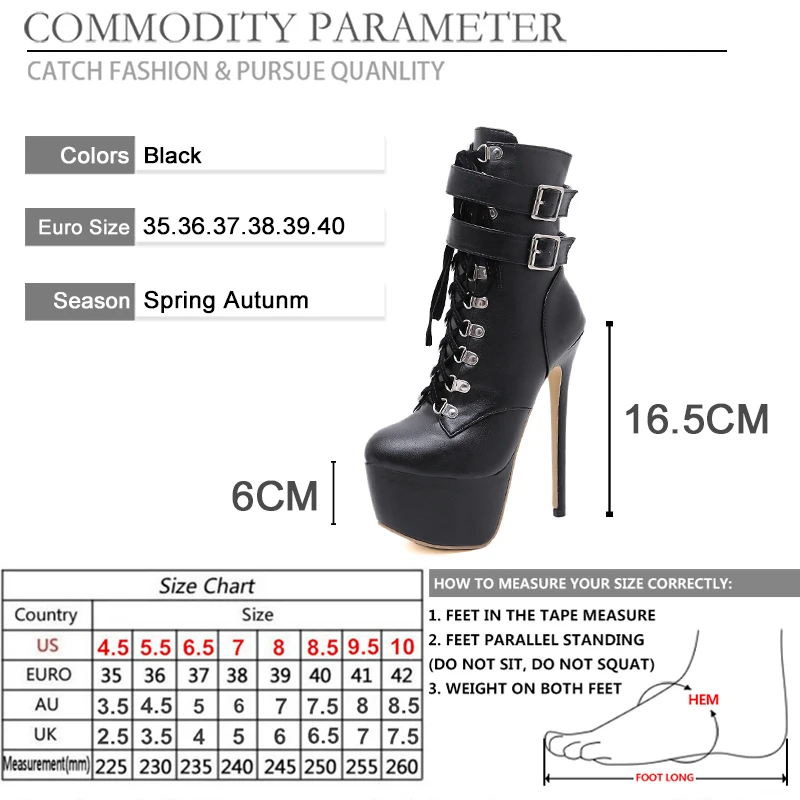 BYQDY Women Autumn Ankle Boots Sexy High Heels Platform Boots Round Toe Leather Booties Black Shoes Ladies Party Shoes New 2022