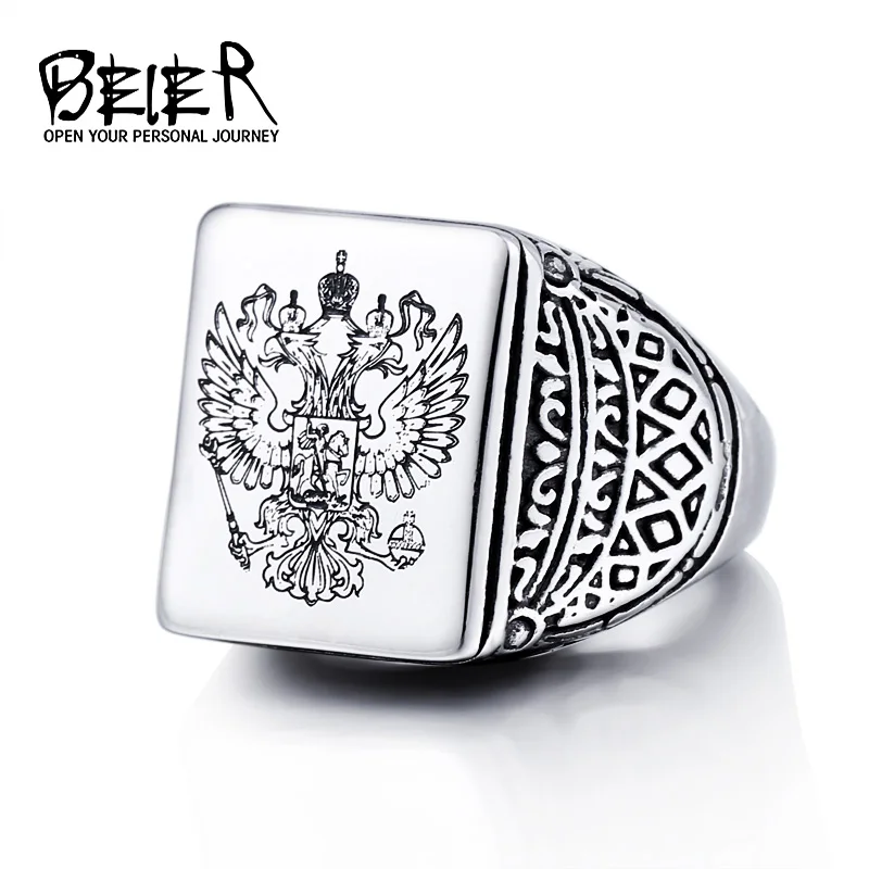 Men\'s A Coat Arms of Signet Stainless Steel The Russian Emblem Ring For Men BR8-353