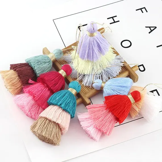 

20pcs mix 8CM Triple Layer Multi Coloured Tiered Tassels New Fall Colors Cotton Layered Tassels DIY Jewelry Supplies