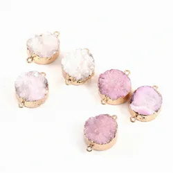 Natural Stone Connector for Jewellery Round Druzy Crystal Necklace Pendants Charms for Jewelry Making DIY Necklaces Bracelet 1pc