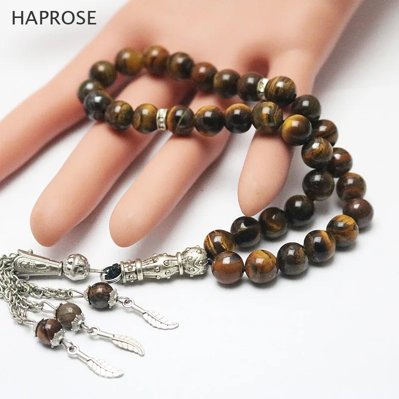 Natural 33 beads africa tiger eye Stone round Shape 8mm Tasbih Allah rosary prayer beads Ethnic style bracelet Free shipping