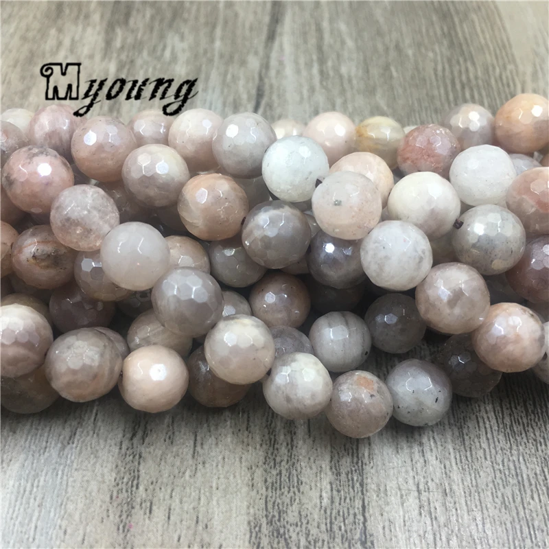 Faceted Natural Genuine Sunstone Round Loose beads,Nature Stone AB Titanium Plating Beads For DIY Jewelry MY1888