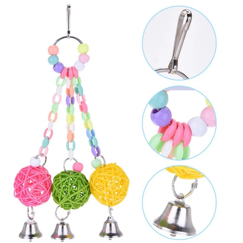 

1 pcs Pet Bird Parrot Natural Sepak Takraw Rattan Ball Bite Chew Toys Swing Bells String Hanging Toy for Parrots Bird Swing Toys