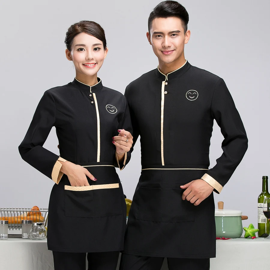 Kundenspezifische Schwarze Hotel Uniform Western Restaurant Kellneruniform Herbst Winter Langarm Chinesischen Restaurant Arbeitskleidung 89