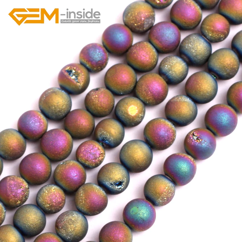 6/8/10//12MM Multicolor Druzy ( Drusy) Metallic Coated Agates For Jewelry Making DIY Loose Beads For Bracelet Making Strand 15