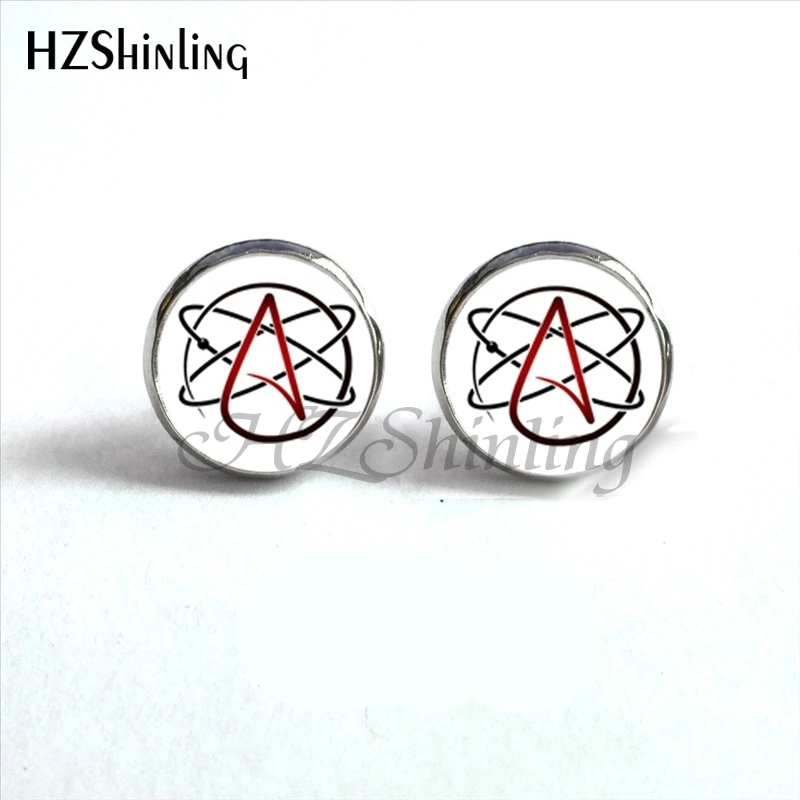 2018 New Arrival Atheist Symbol Stud Earrings Atom Ear No Religion Earring Gift for Atheist Glass Photo Stud Earrings