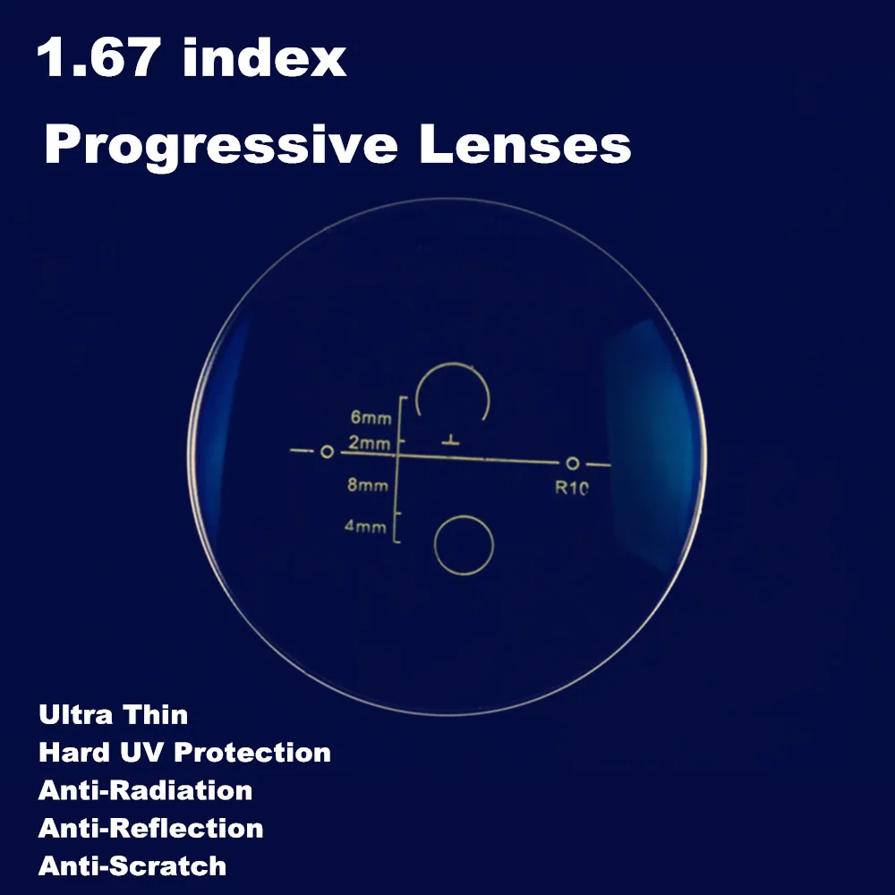 2PCS 1.67 index Ultra Thin Progressive Bifocal Multi Focus Aspheric Prescription Lenses CR-39 UV Anti Reflective Coating Glasses