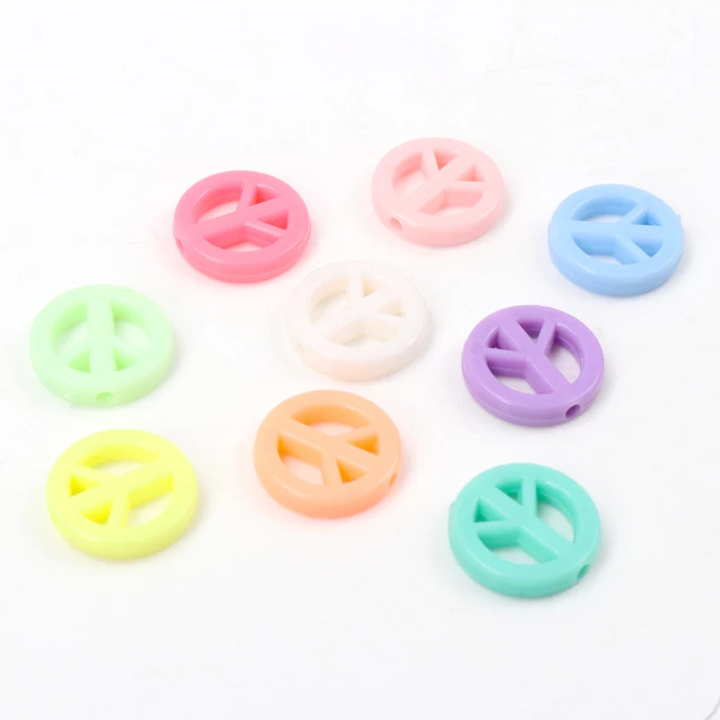 Peace mark Lucky Color Acrylic Round Spacer Loose Beads For Jewelry Handmade DIY Mixed 16mm 20mm 50PCS