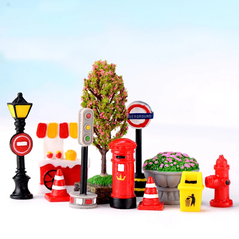 1PC Resin Miniatures Street Light Sign Mail Box Doll House Decoration Toy Fairy Garden Figurines Bonsai Ornaments