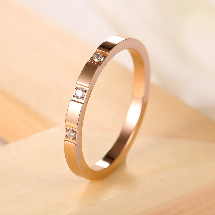 KNOCK Titanium Steel Small Cubic Zirconia Wedding Ring For Woman Rose Gold Color Crystal Wedding Jewelry