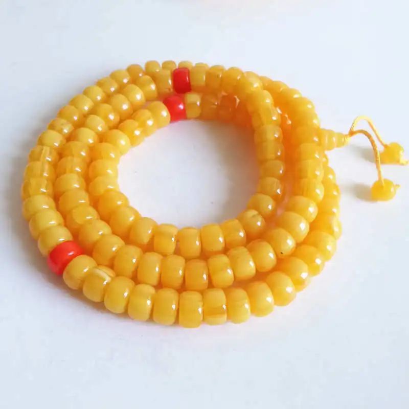 Tibetan 108 Golden Beeswax MILA Prayer Malas 12X8mm for Man Simulent R esin Beads BRO682