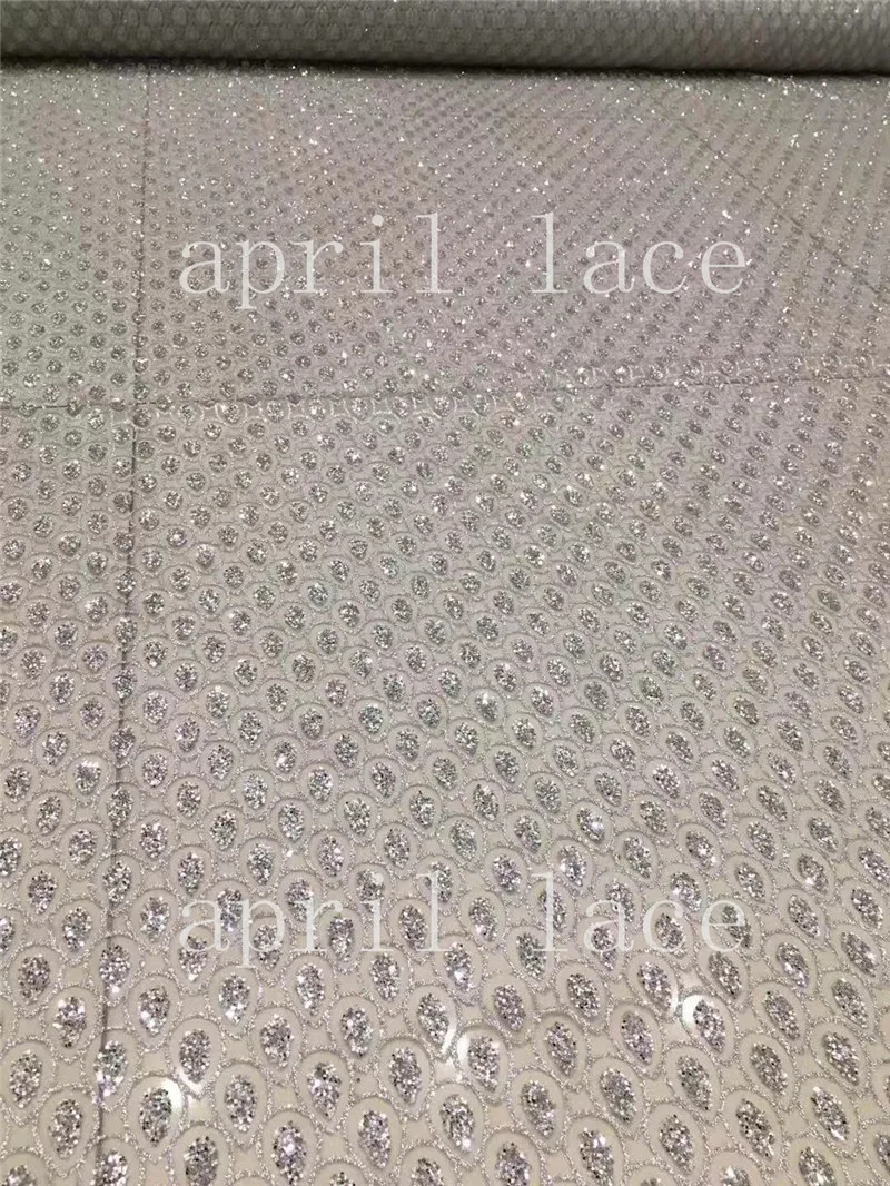 

stock 5yards luxury th09 # silver color peacock hand print glitter mesh tulle lace fabric for occasion/ sawing wedding dress