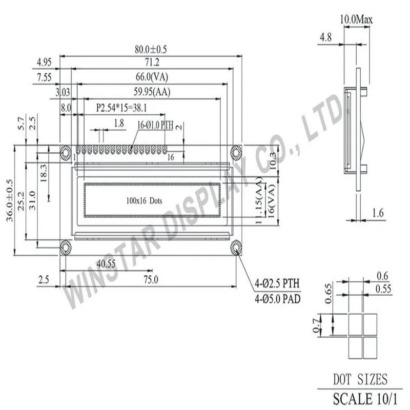 WEG010016A WEG10016A Winstar OLED 2.4, 100 x 16 Dot Matrix Organic Light Emitting Diode Display new and original