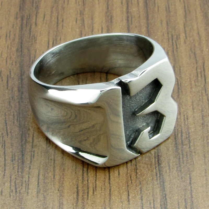 Punk Size 7-14# 316L Stainless Steel Number 13 Letter Biker Ring Jewelry