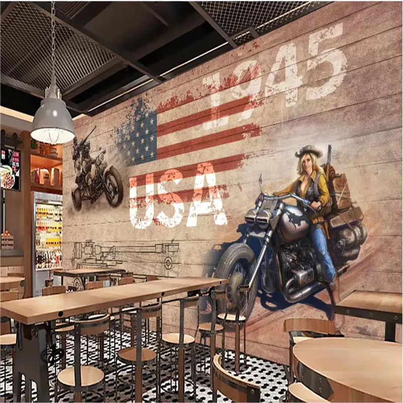 

Custom Brick Wallpaper 3D American Retro Locomotive Cowboy Mural Wallpapers for Restaurant Bar KTV Living Room Wall Murals 3D