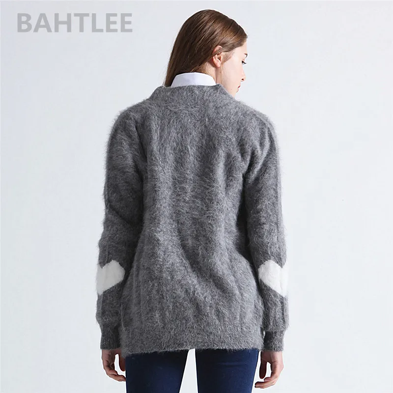 BAHTLEE-Women\'s Angora Jumper Cardigans, Knitting Sweater, Loose, Casual, Heart Pattern, Turn Down Collar, Keep Warm, Autumn, Wi