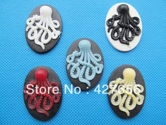 8pcs 30mmx40mm 5 Colors Oval Flatback Resin Octopus Cameo Cabochon Charm Finding,fit Base Setting Tray,DIY Accessory Jewelry